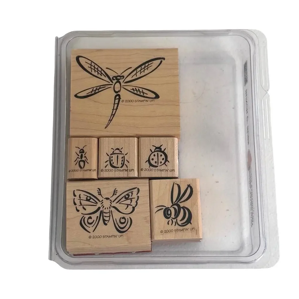 Stampin’ Up set of 6 wooden stamps bunch o' bugs collection
